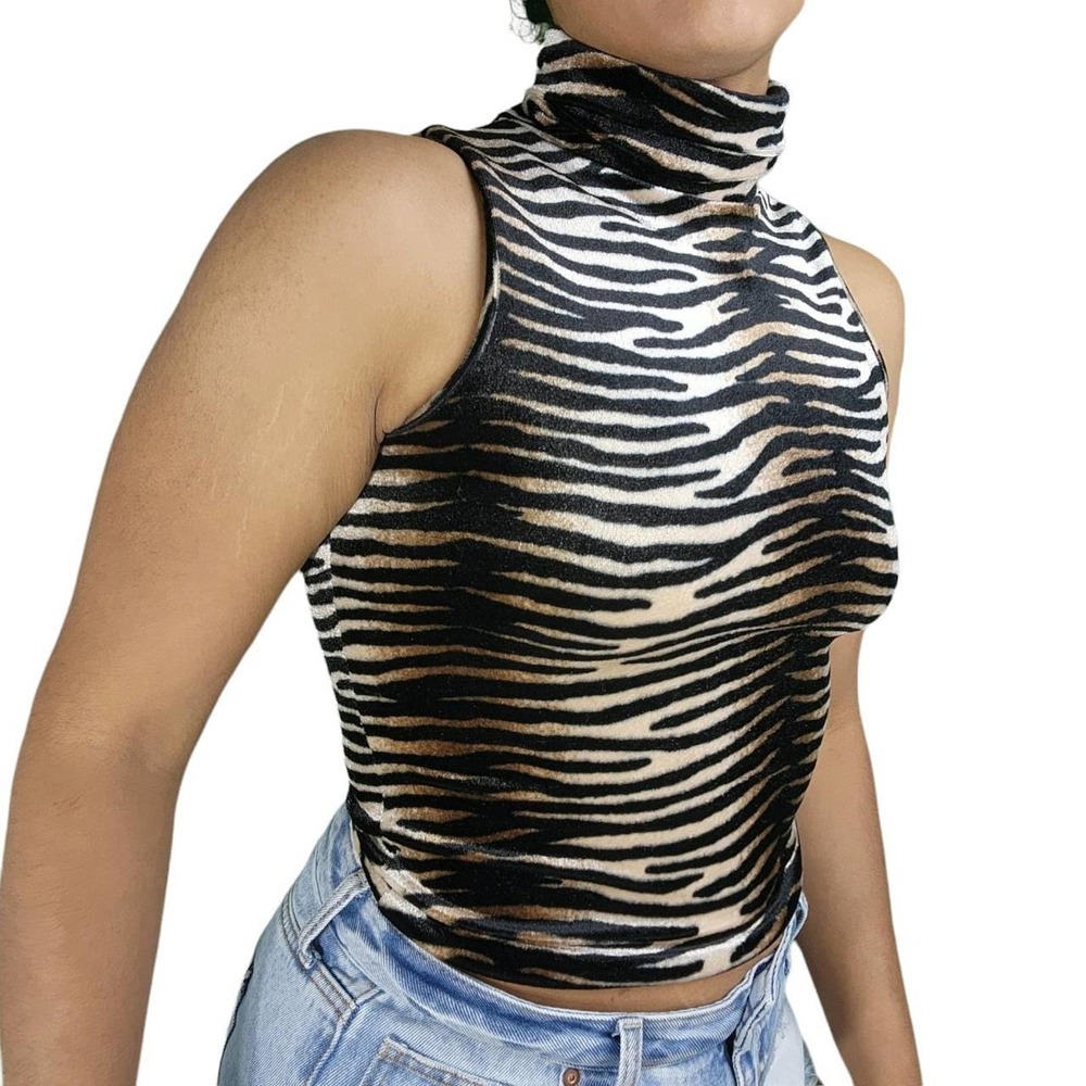 Sleeveless Mock Neck Animal Print Top by Hotkiss
